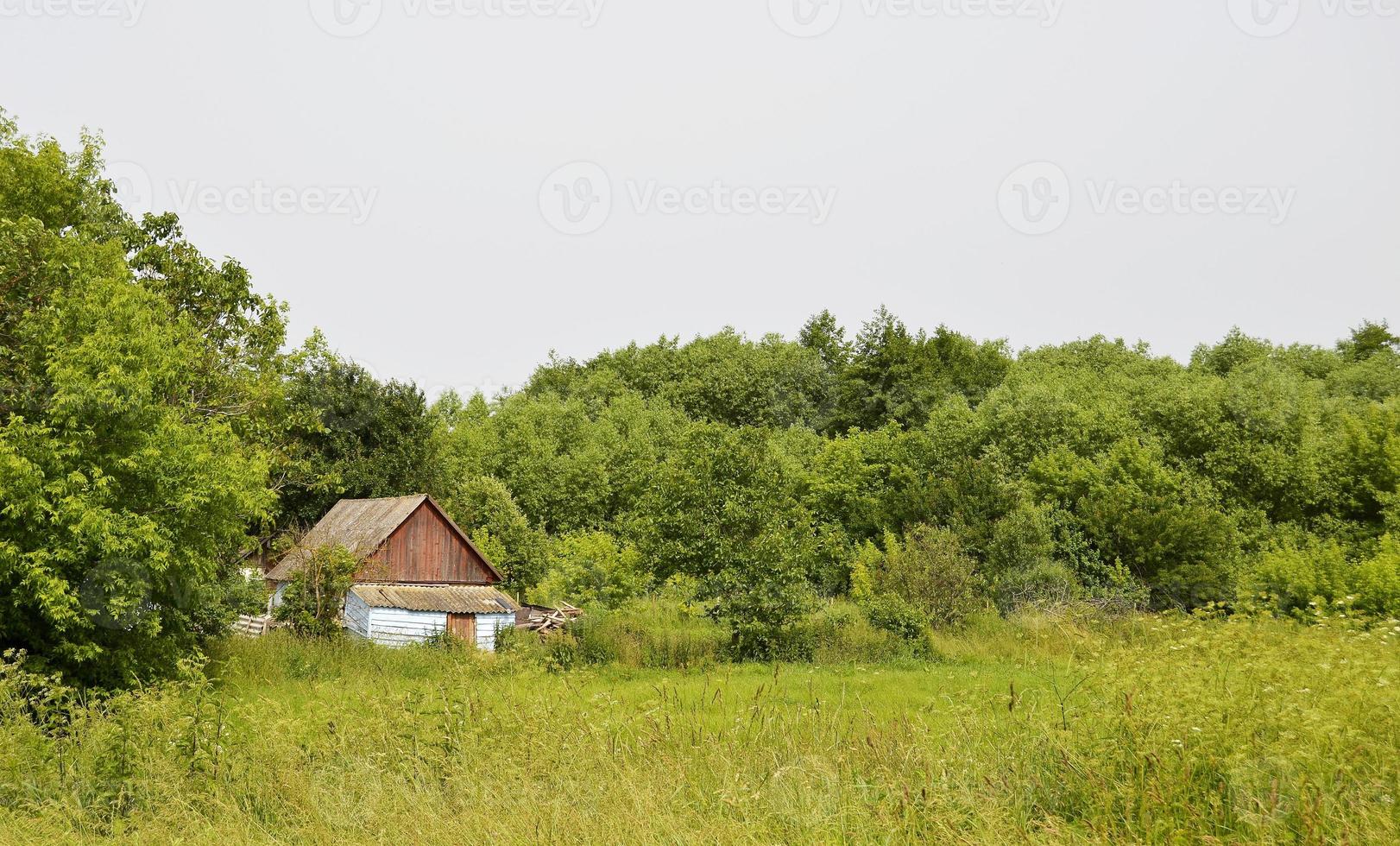 Beautiful old abandoned building farm house in countryside photo