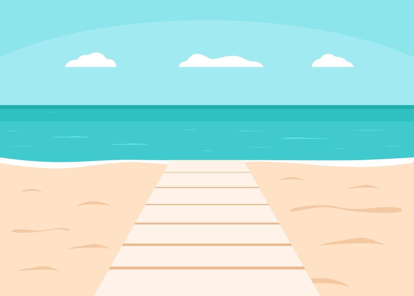 Boardwalk or walkway on sea and beach for vacation. Summer deck, pier vector