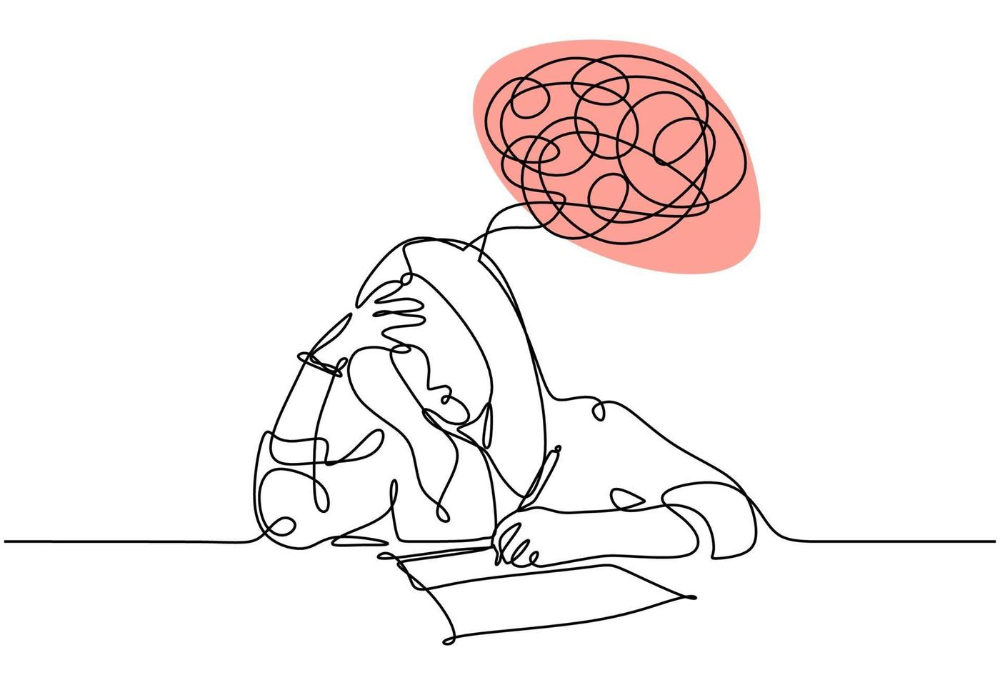 One line drawing of woman have problem vector