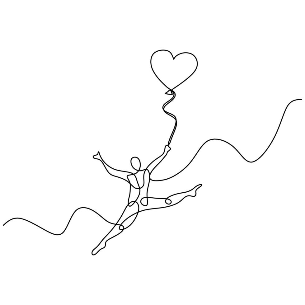 drawing a continuous line of happy man playing balloons vector