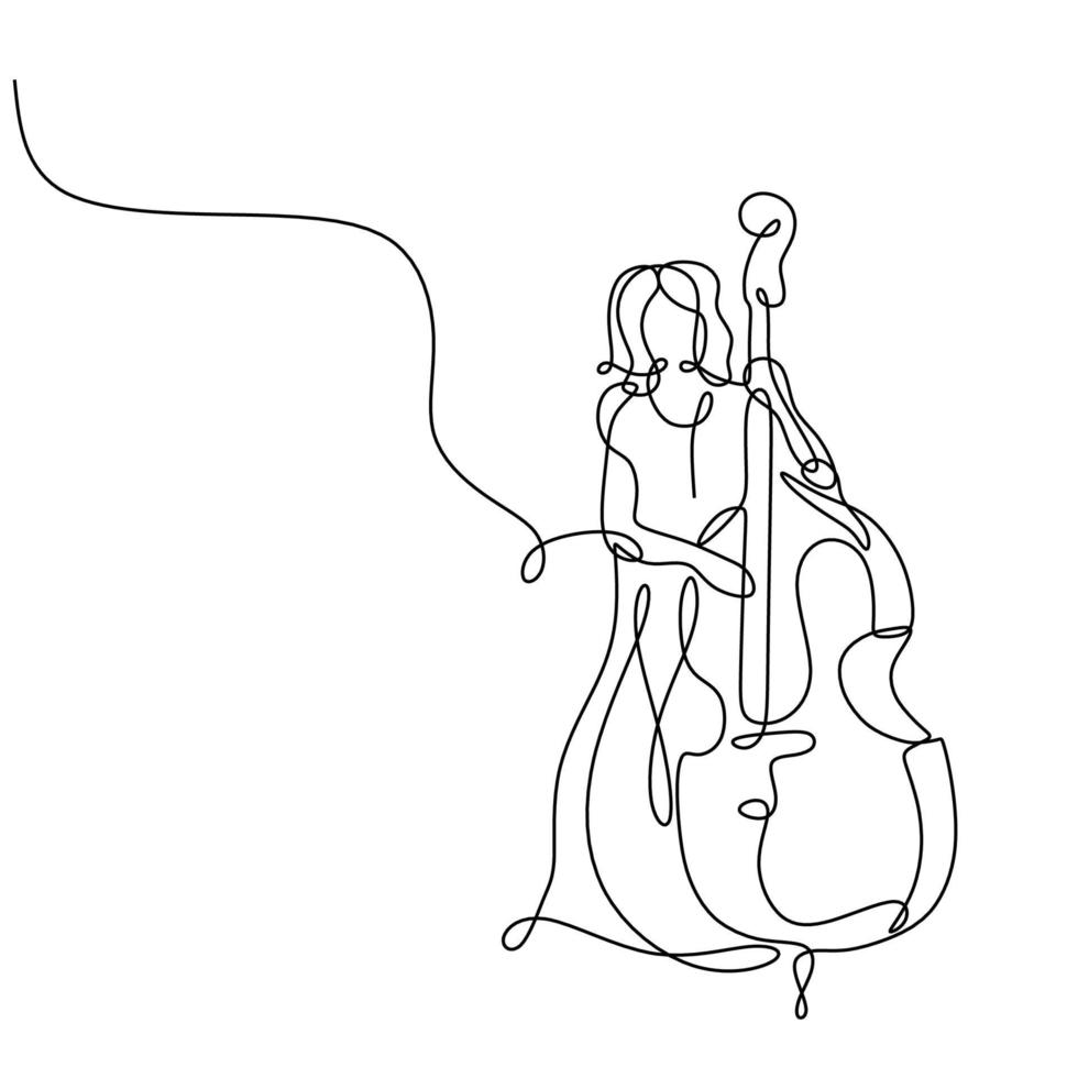 reproductor de música violonchelo dibujo continuo de una línea vector