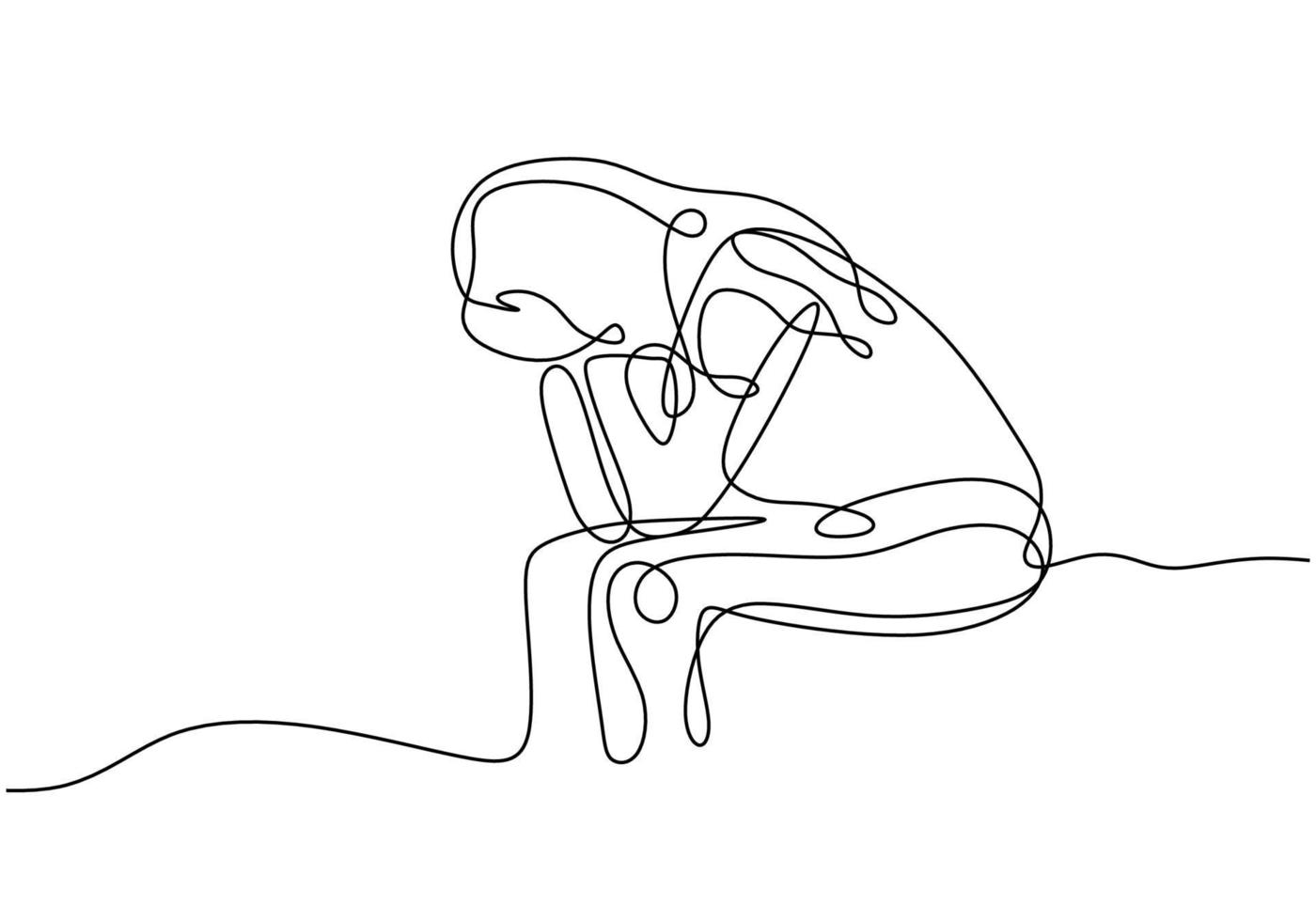 Sad girl continuous one line drawing, people feeling stress vector