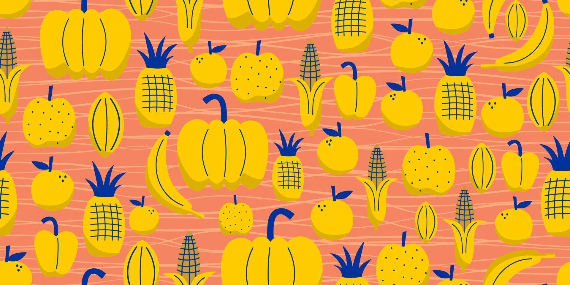 Yellow Fruits seamless pattern with cute natural drawing vector