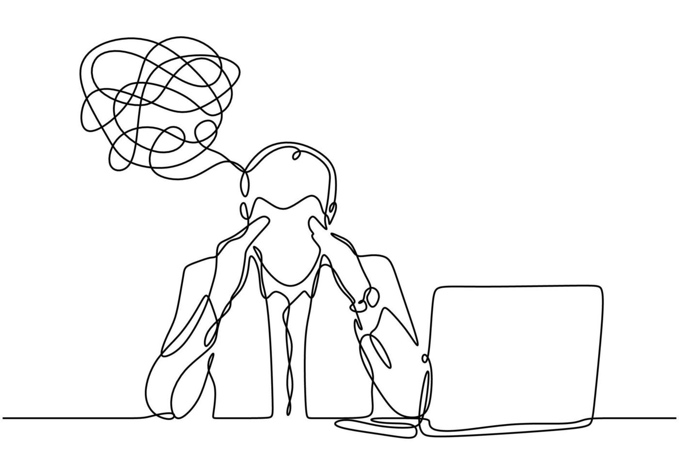 continuous line drawing of depressed man with problem vector