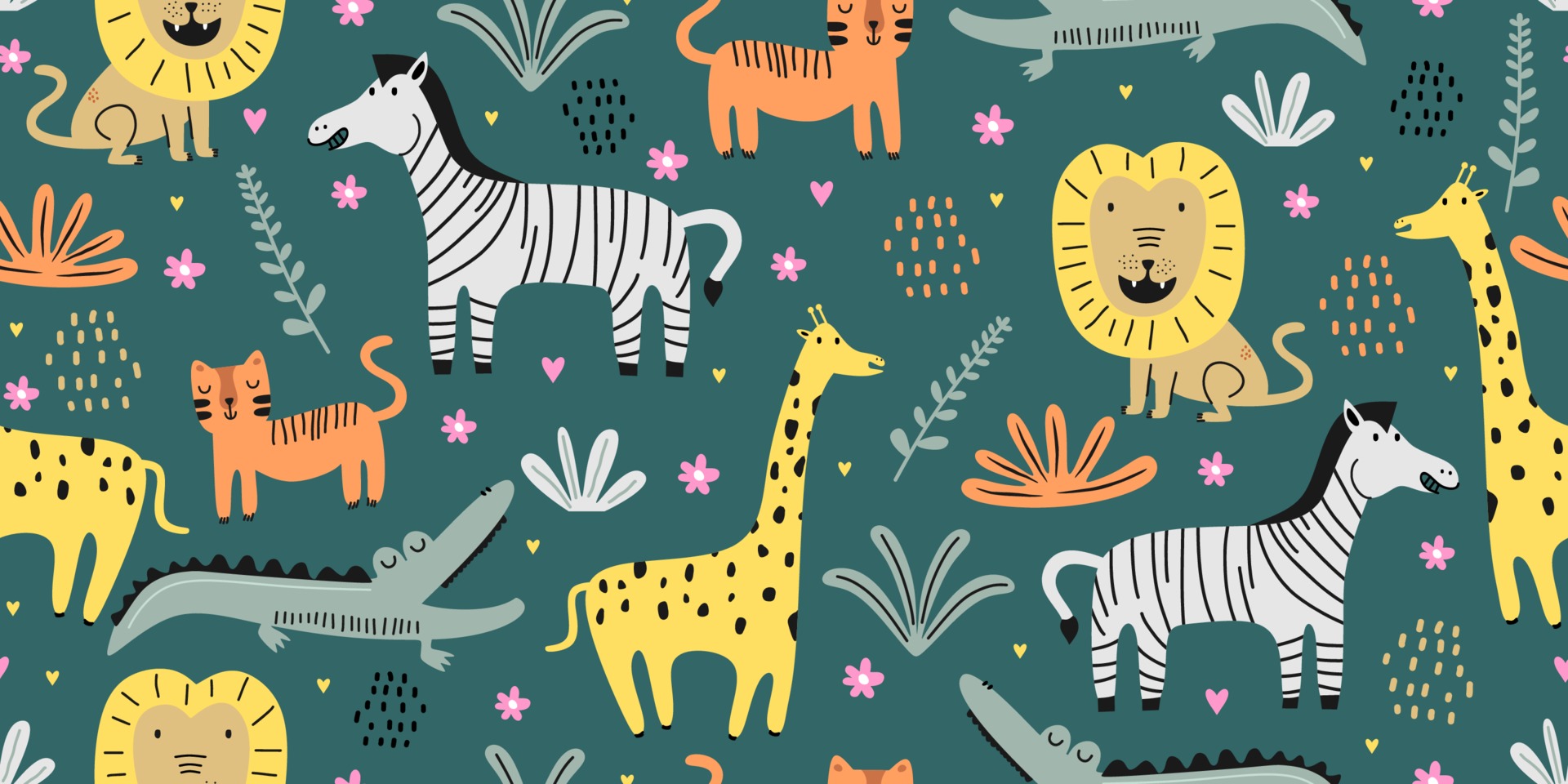 Cute animal seamless pattern with jungle drawing 3276193 Vector Art at Vecteezy Cute animal seamless pattern with jungle drawing 3276193 Vector Art at Vecteezy