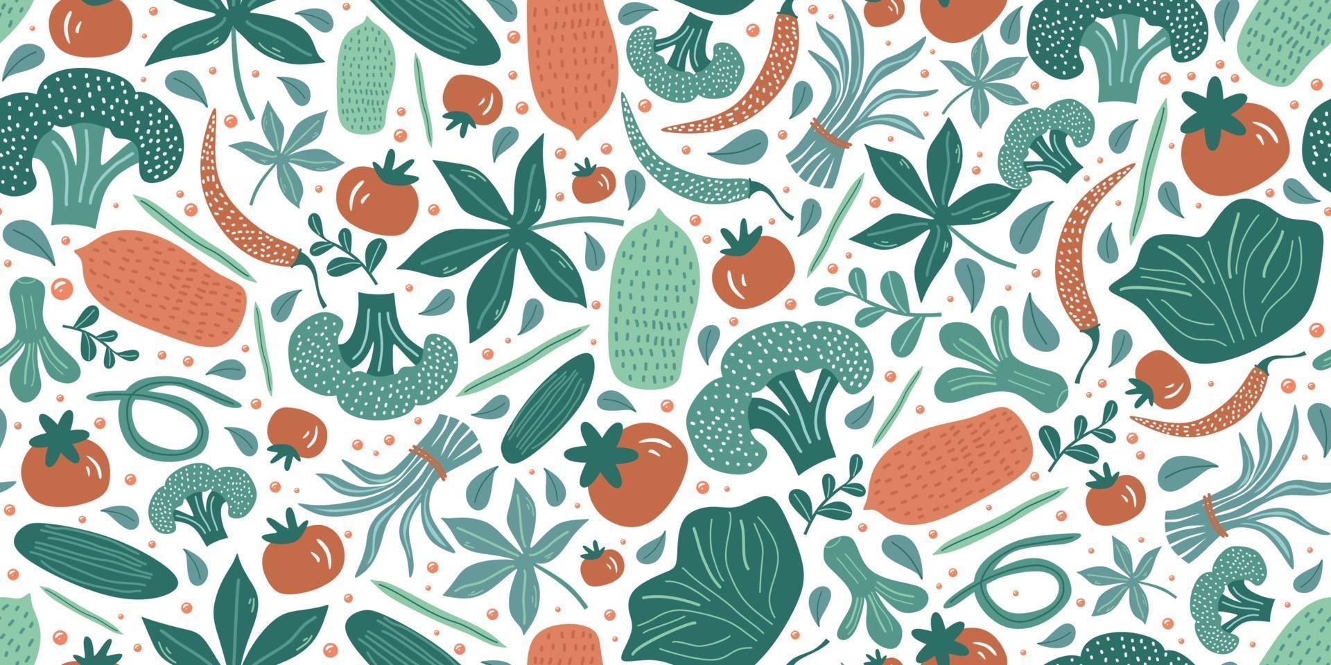 Vegetable seamless pattern with hand drawing Fruits and vegetables vector