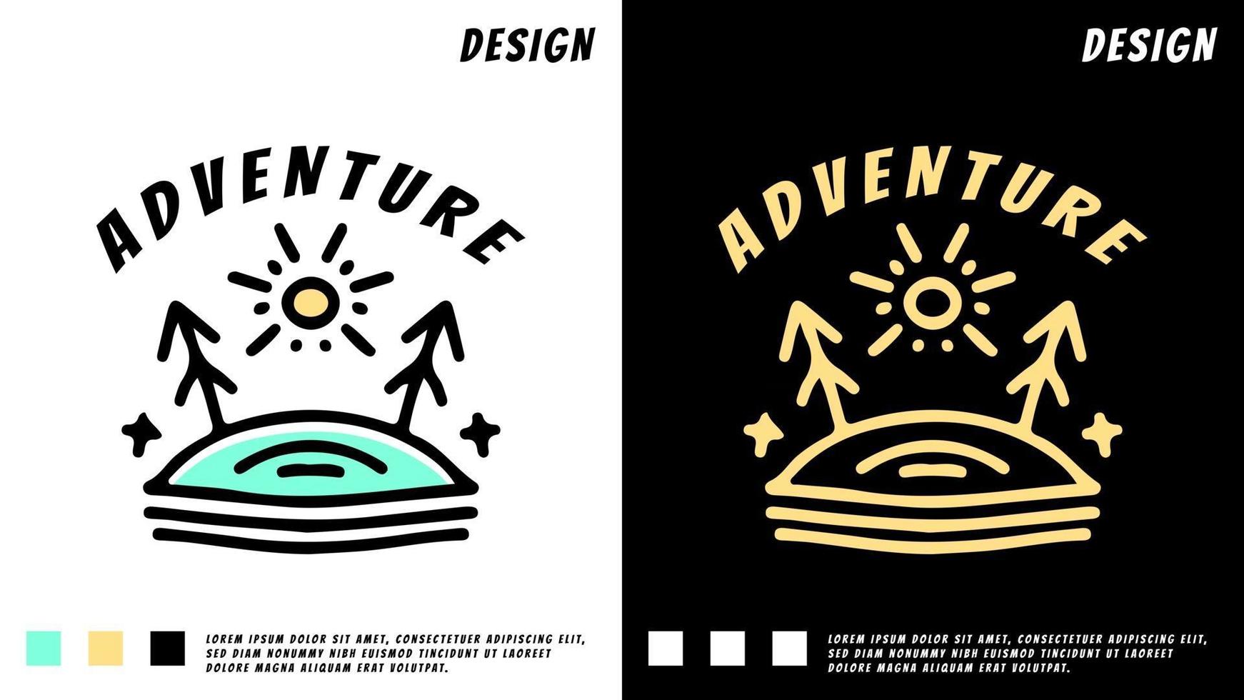 hipster adventure logo mountain, tree, and sun. vector