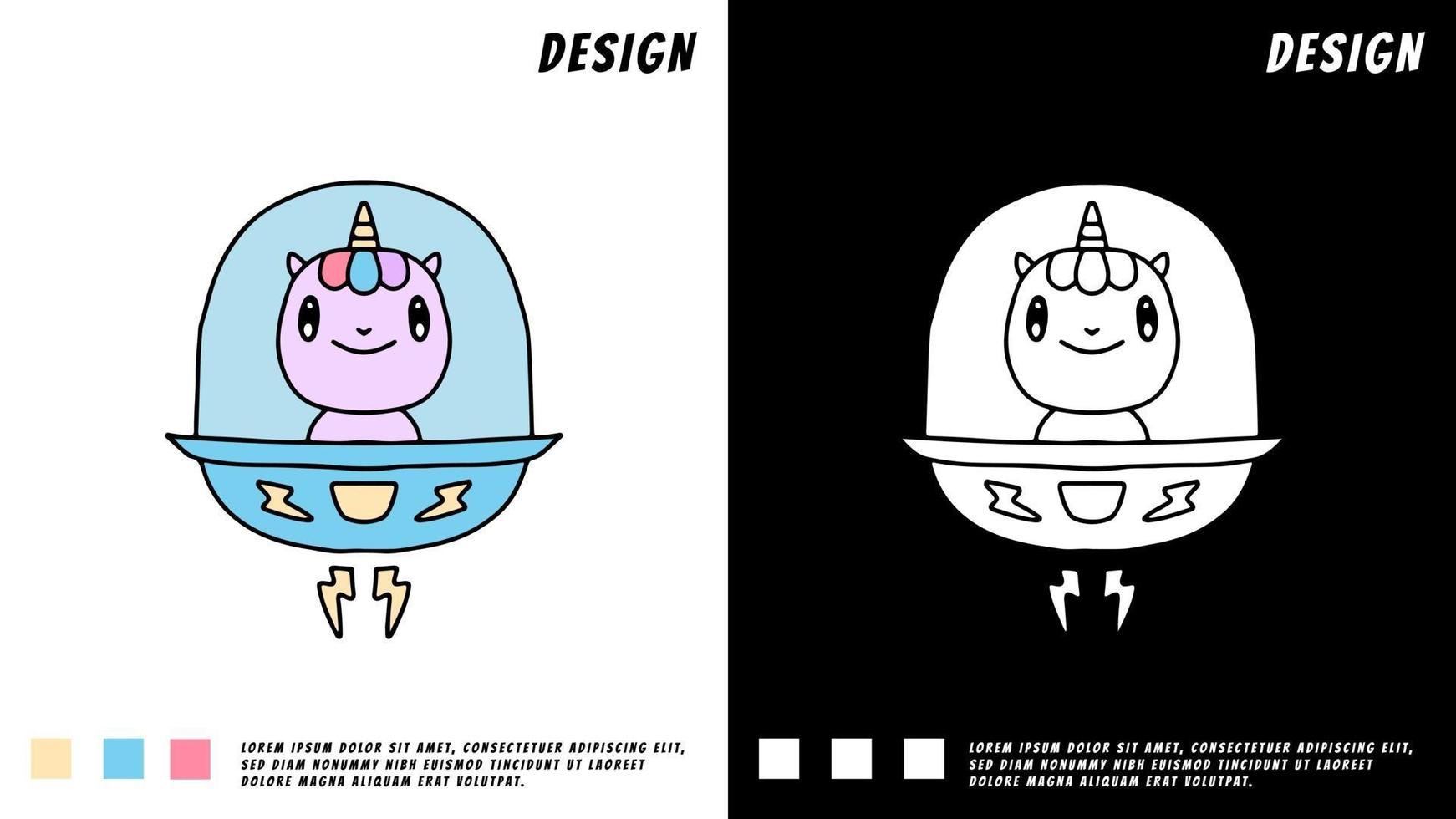 unicornio en nave espacial, ilustración para camiseta, póster, pegatina vector