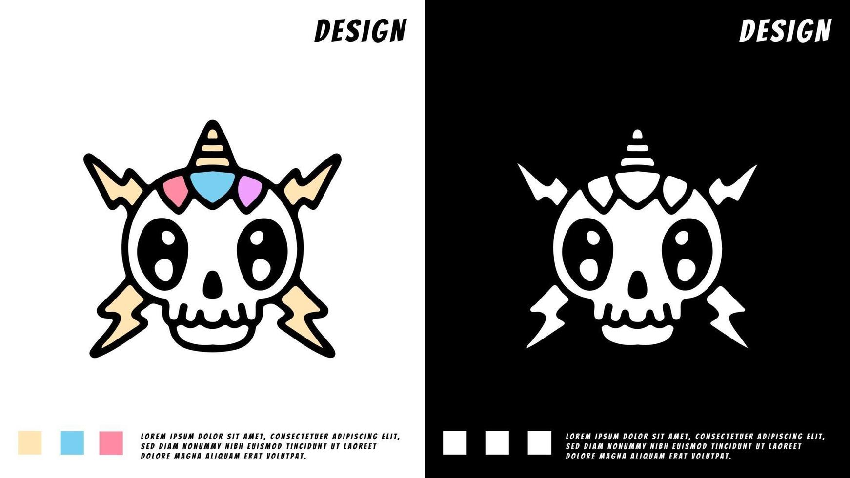 skull unicorn head with bolt, illustration for t-shirt, sticker vector