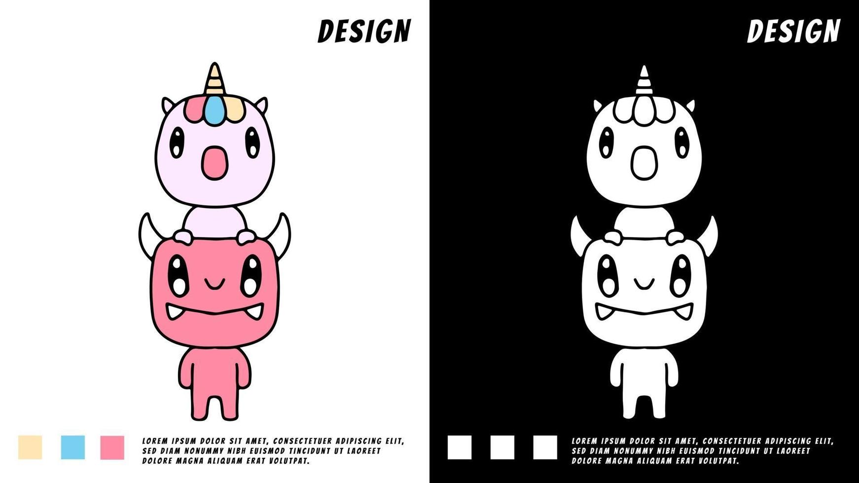 cute little devil and unicorn, illustration for t-shirt vector