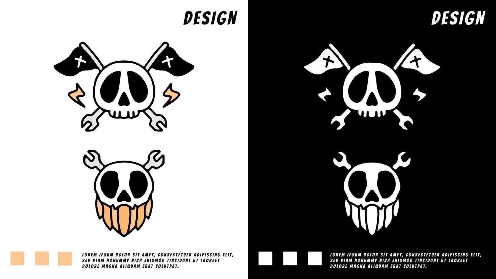 set of skeleton head in hipster style, illustration for t-shirt vector