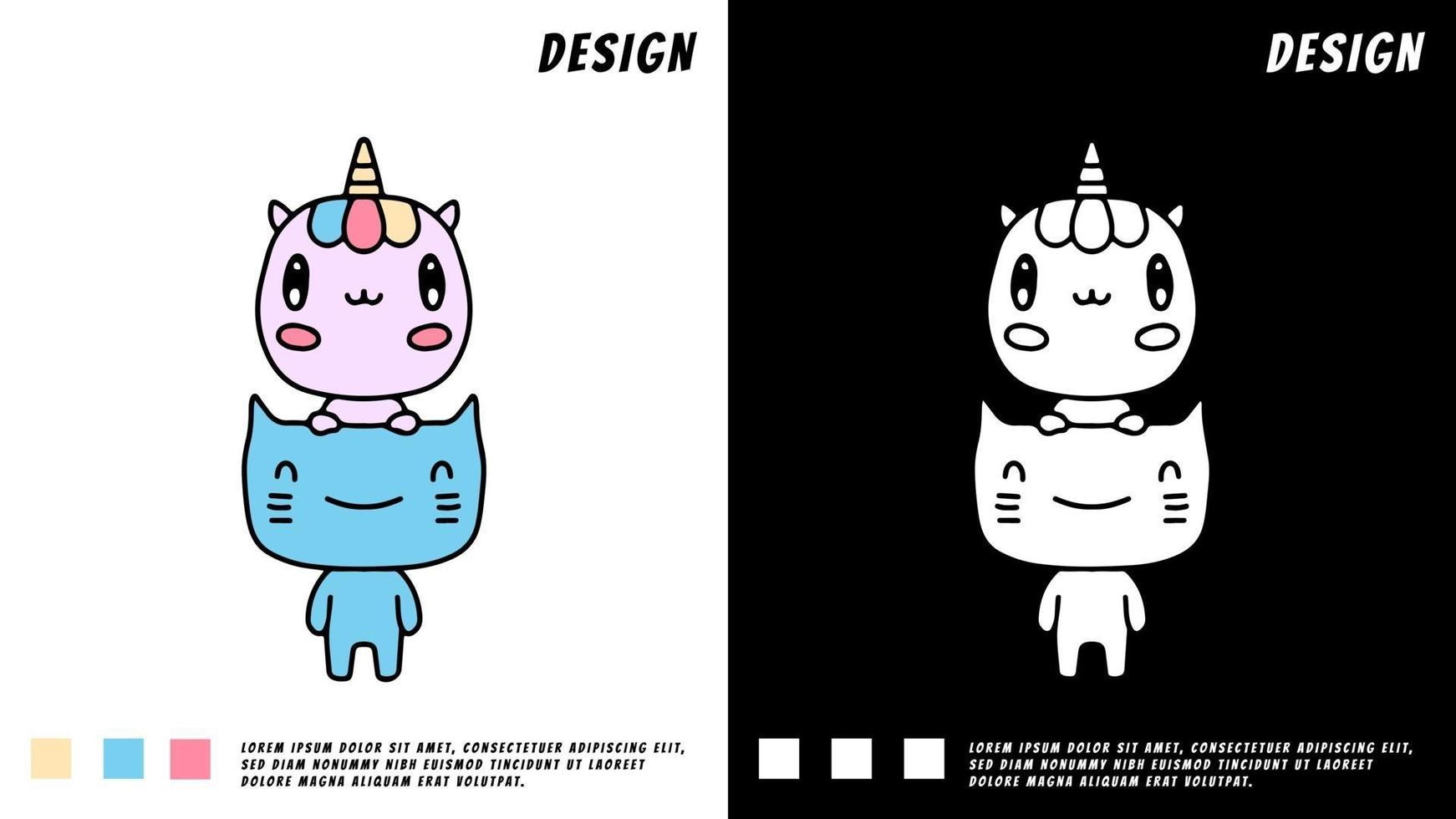 kawaii unicorn and cat, illustration for t-shirt, poster, sticker vector