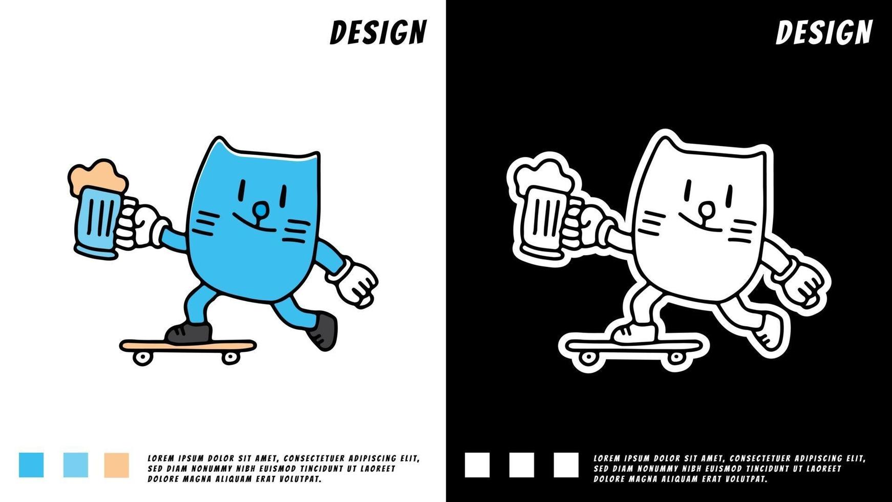 gato retro andar en patineta, ilustración para camiseta vector