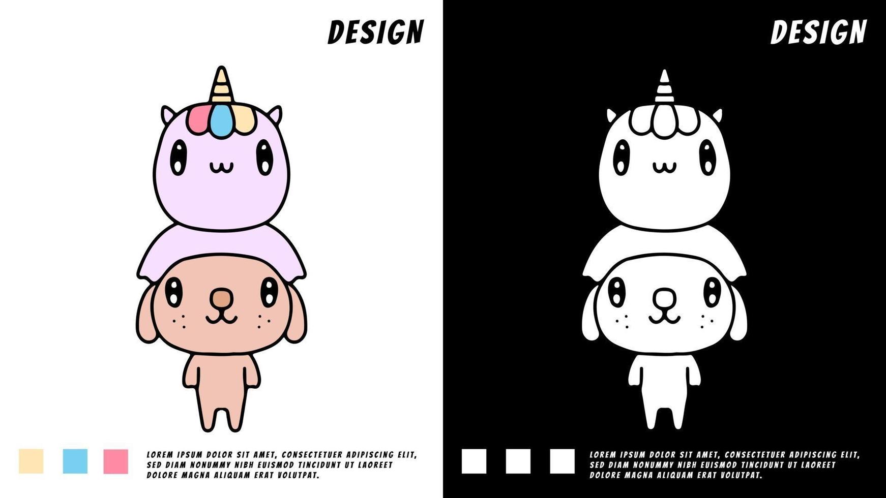 cute dog and baby unicorn, illustration for t-shirt, poster, sticker vector