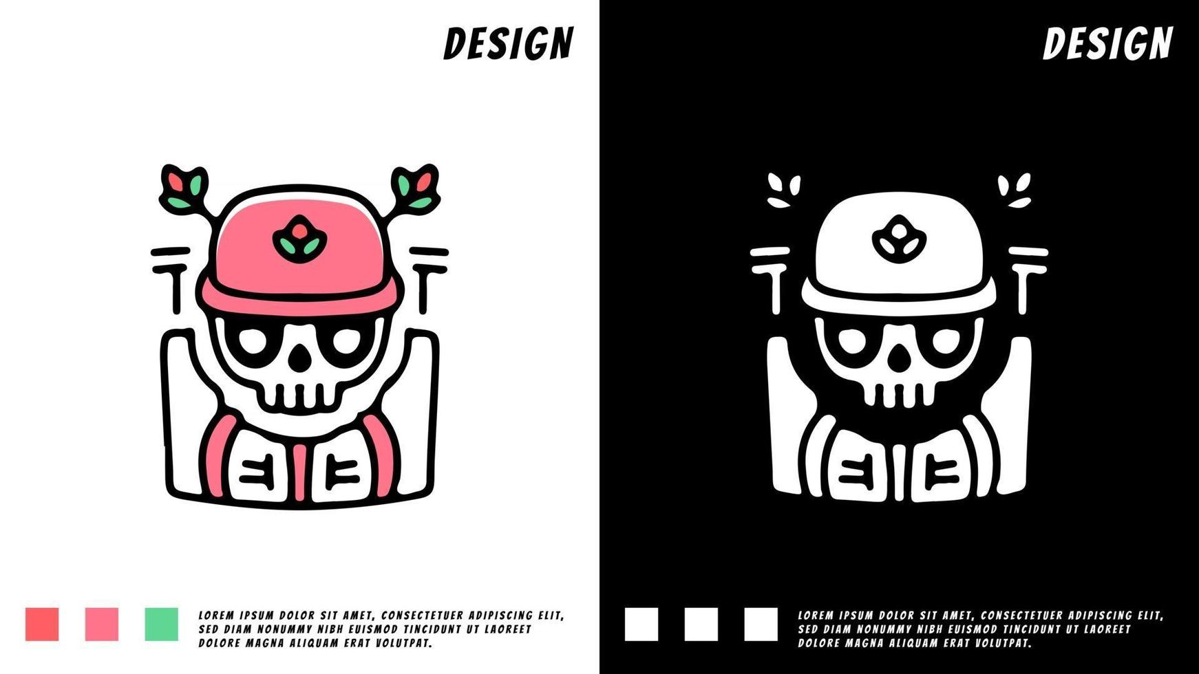 kull with flowers hat, illustration for t-shirt, poster, sticker vector