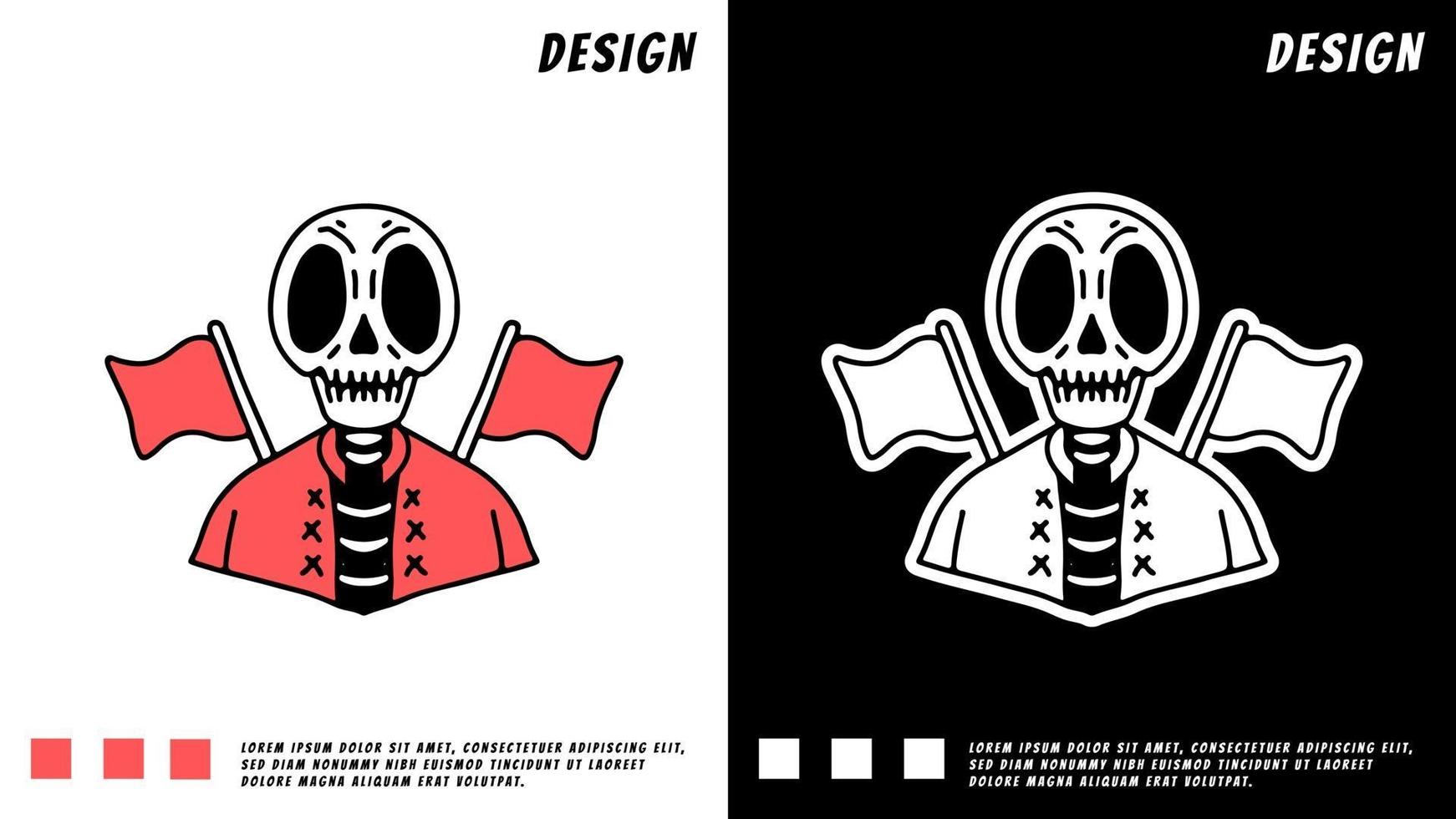 cool skull with cross flags, illustration for t-shirt vector