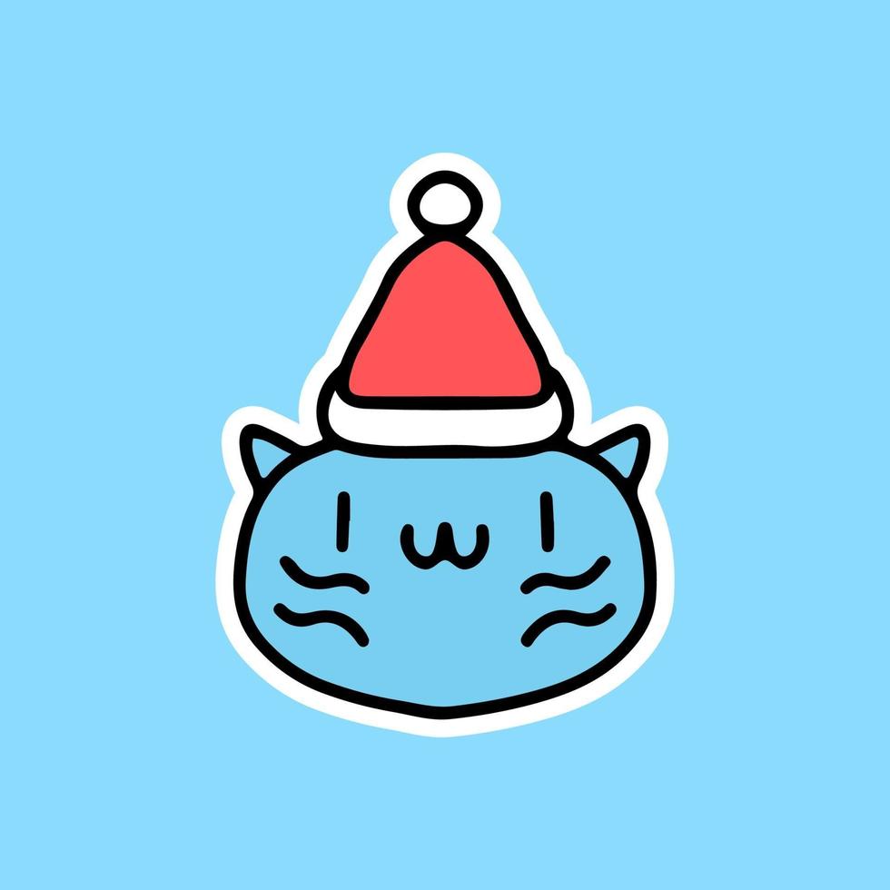 cute cat with Santa hat. Cartoon illustration. vector