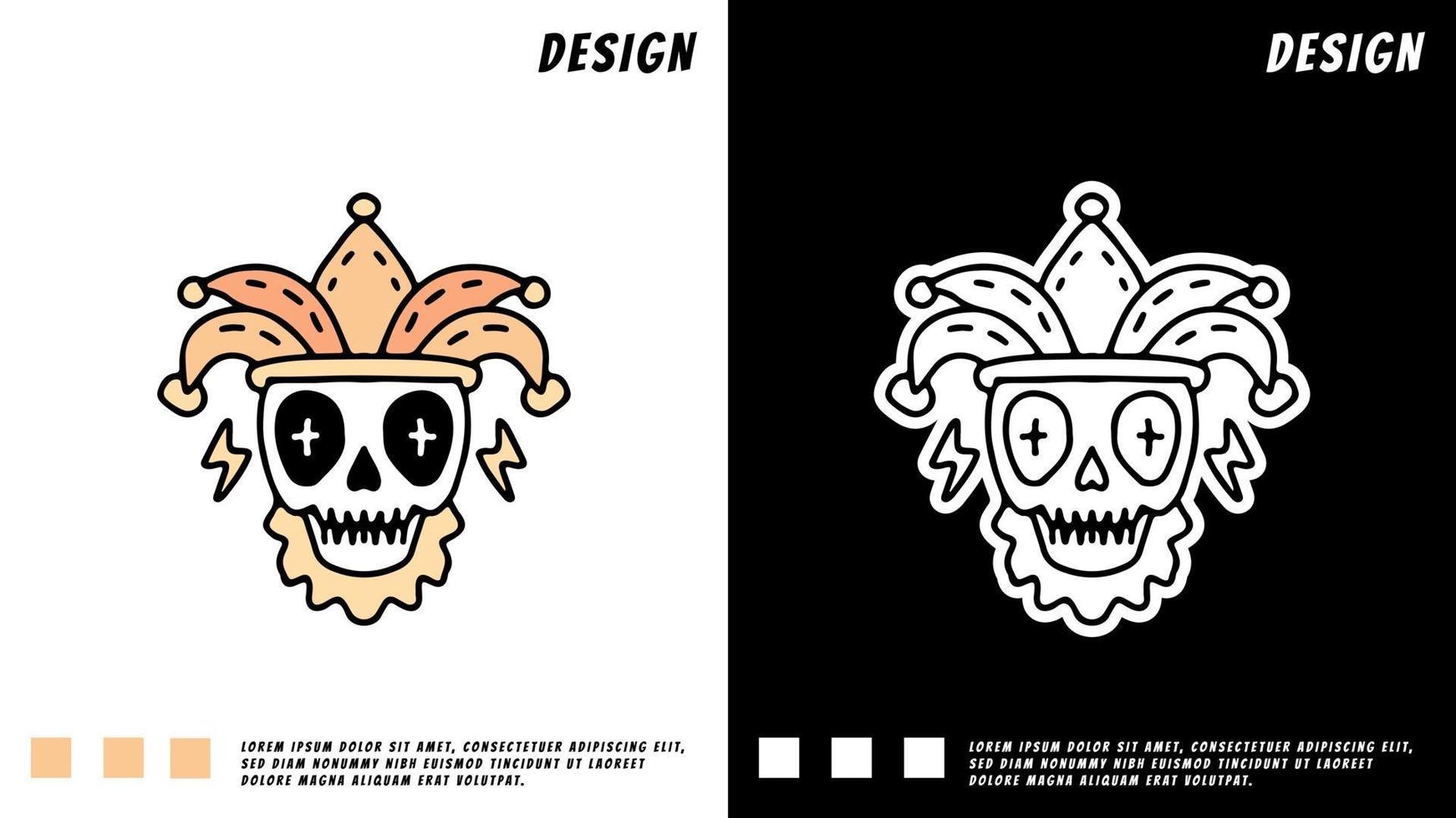 skull head wear clown hat, illustration for t-shirt, poster, sticker vector