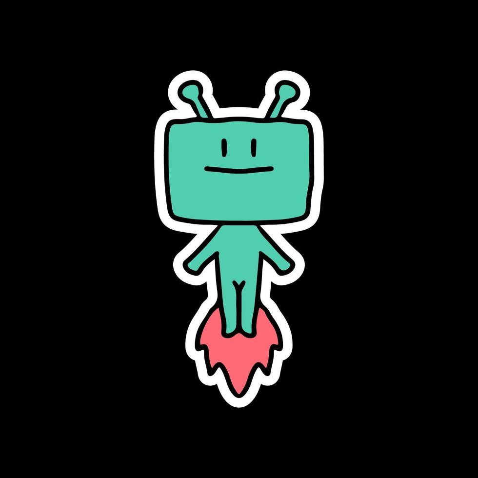 retro alien rocket, illustration for sticker vector