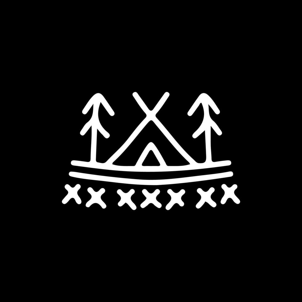 campamento hipster y logo de árbol. estilo de línea mono. vector