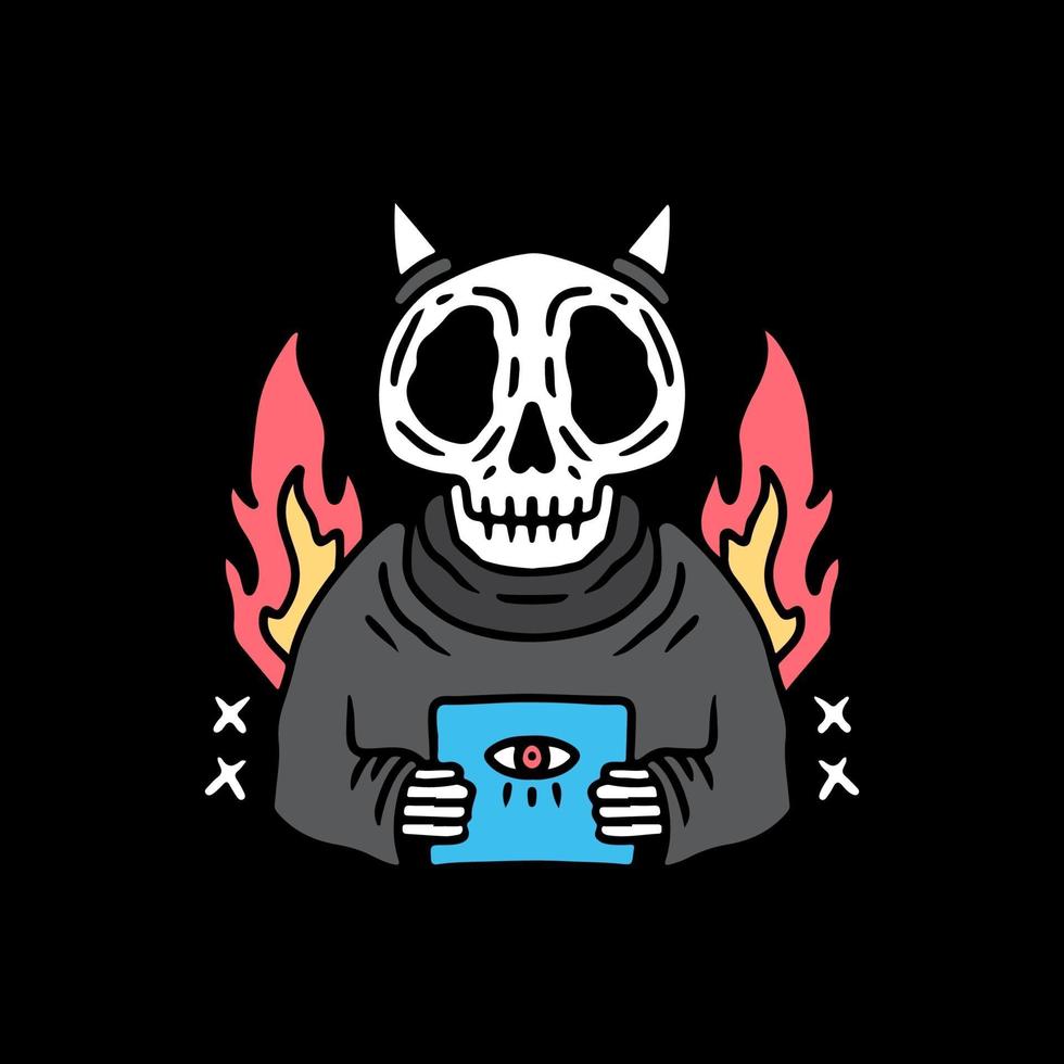 retro dead skull holding illuminati symbol, design for t shirt vector