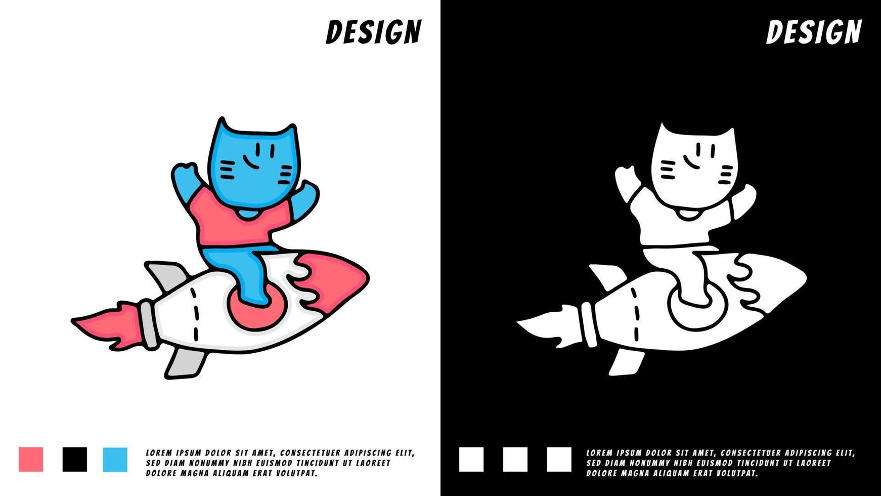 kawaii cat ride a rocket, cartoon illustration vector
