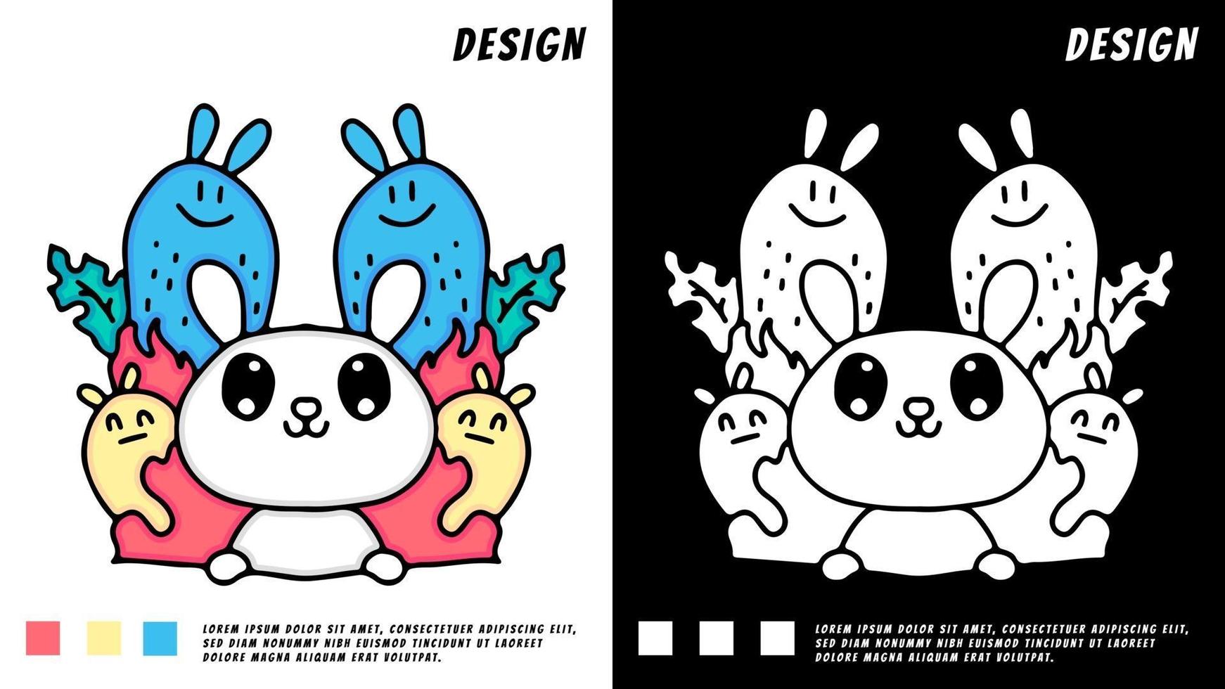 Ilustración de doodle de conejito kawaii. para estampados de camisetas vector
