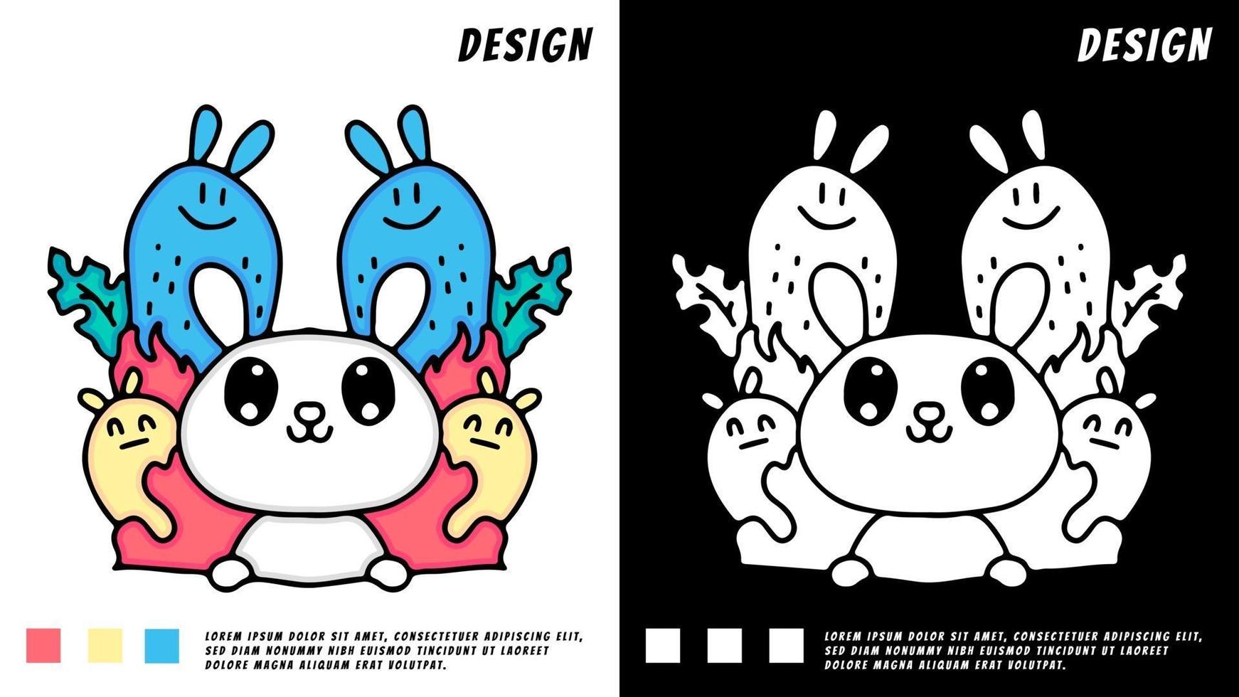 Kawaii bunny doodle illustration. For t-shirt prints vector