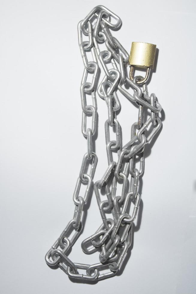 potrait photo of chain with cool shiny padlock on white background