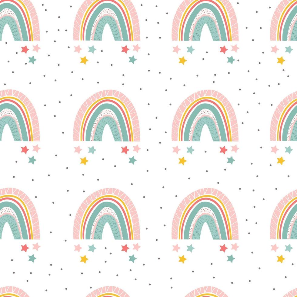 Seamless pattern of cute colorful rainbow in Scandinavian style. vector