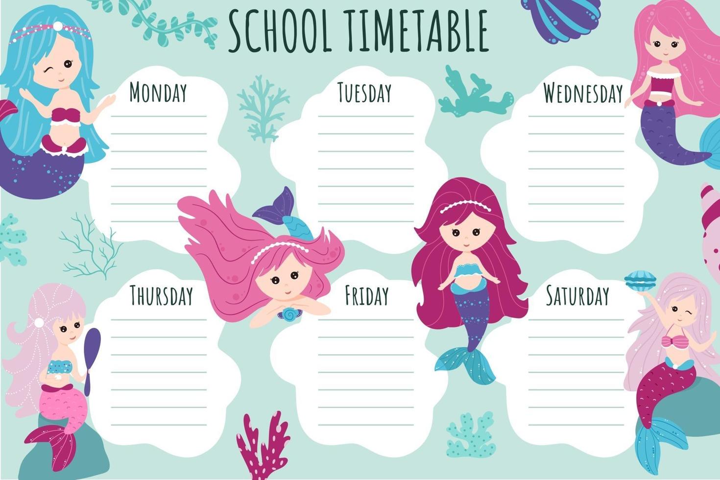 horario escolar. plantilla de vector de horario semanal para estudiantes de la escuela.