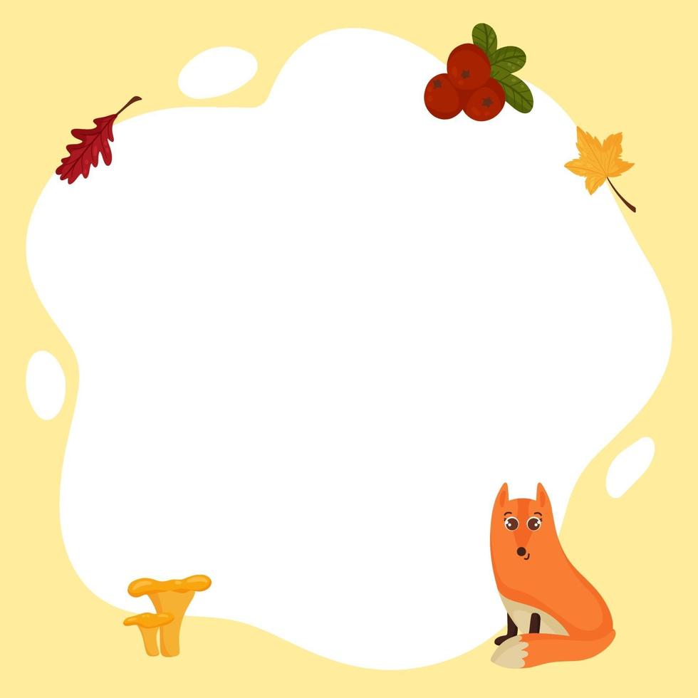 Fox. Vector frame in the form of a spot with elements of autumn