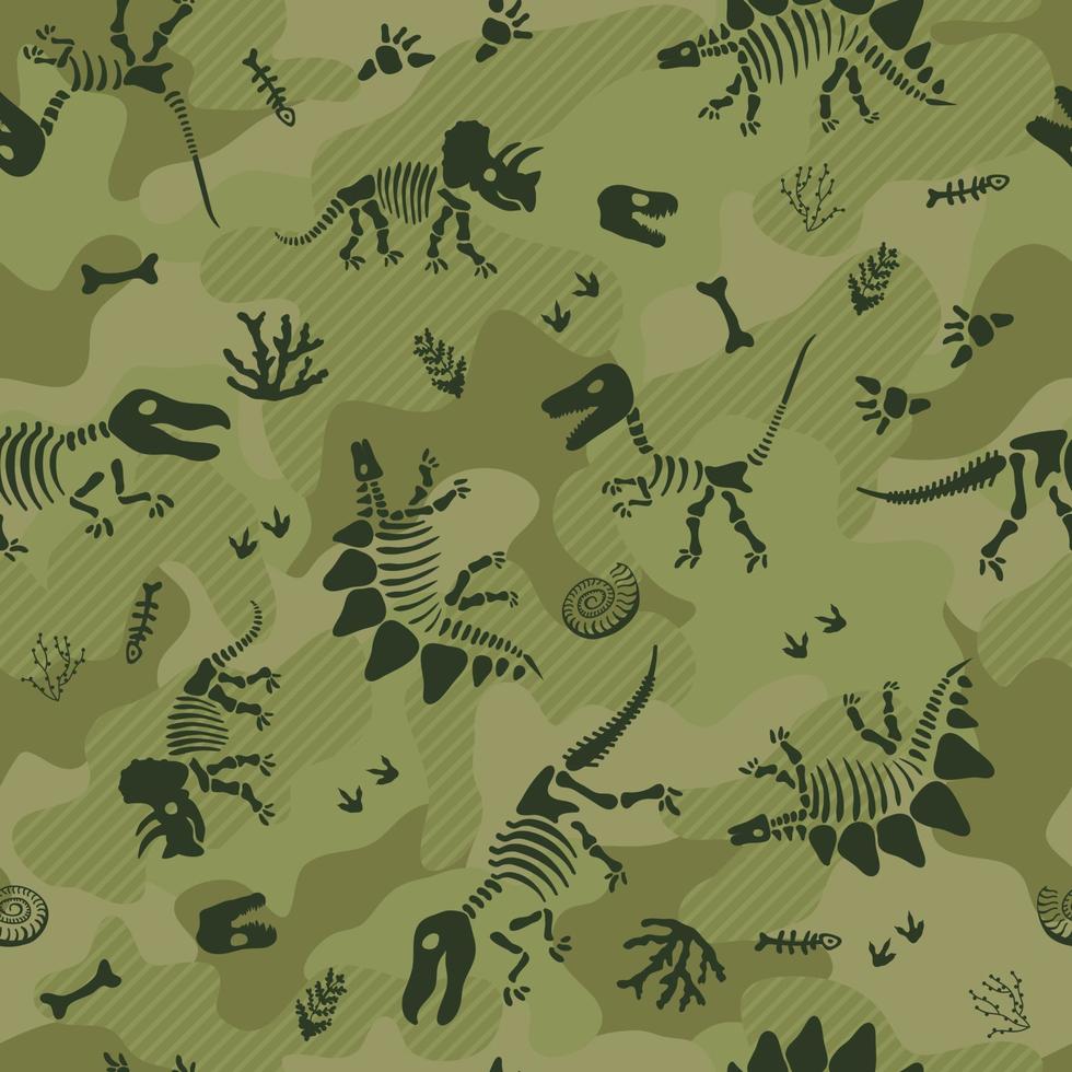 Seamless camouflage print with dinosaur bones. vector