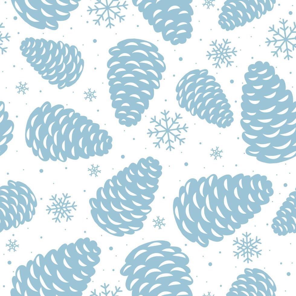 conos de pino de Navidad de patrones sin fisuras y copos de nieve. vector