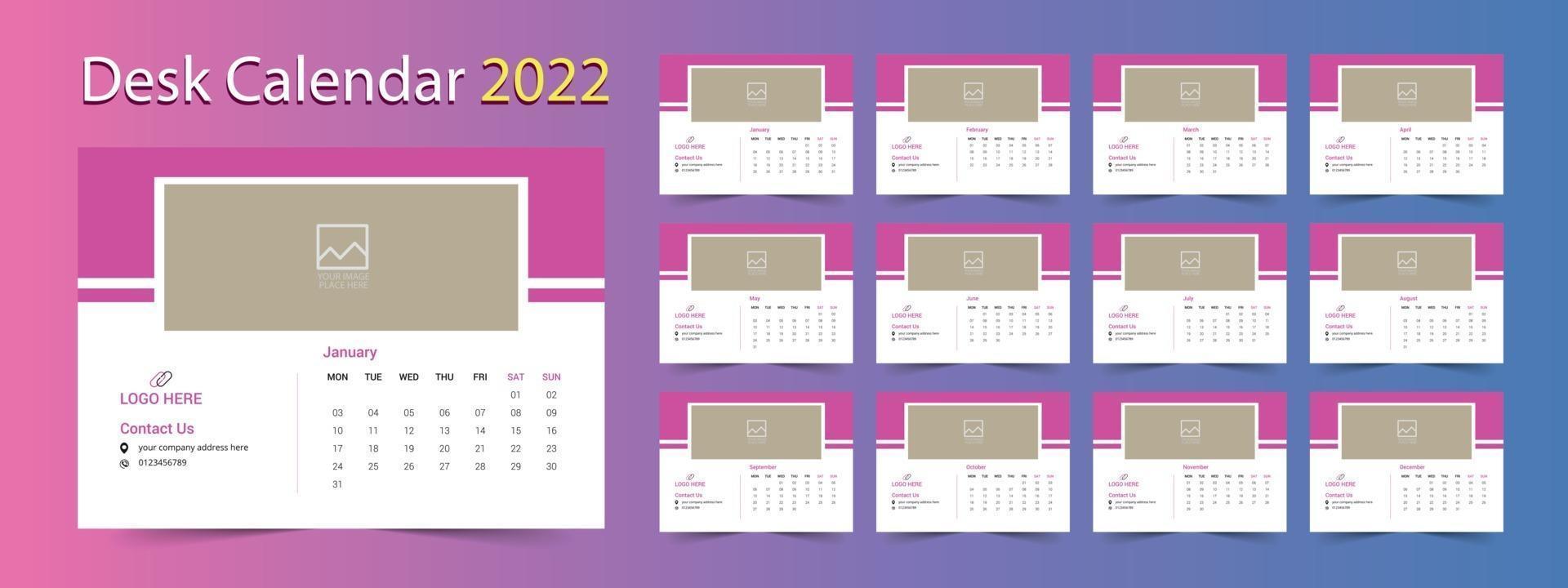 Desk Calendar 2022, 12 months calendar template vector