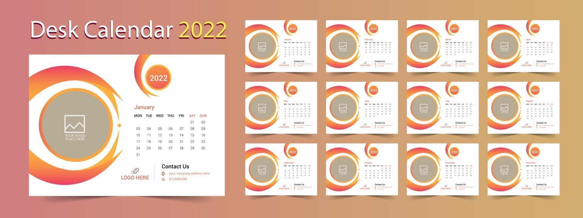 Desk Calendar 2022, 12 months calendar template vector