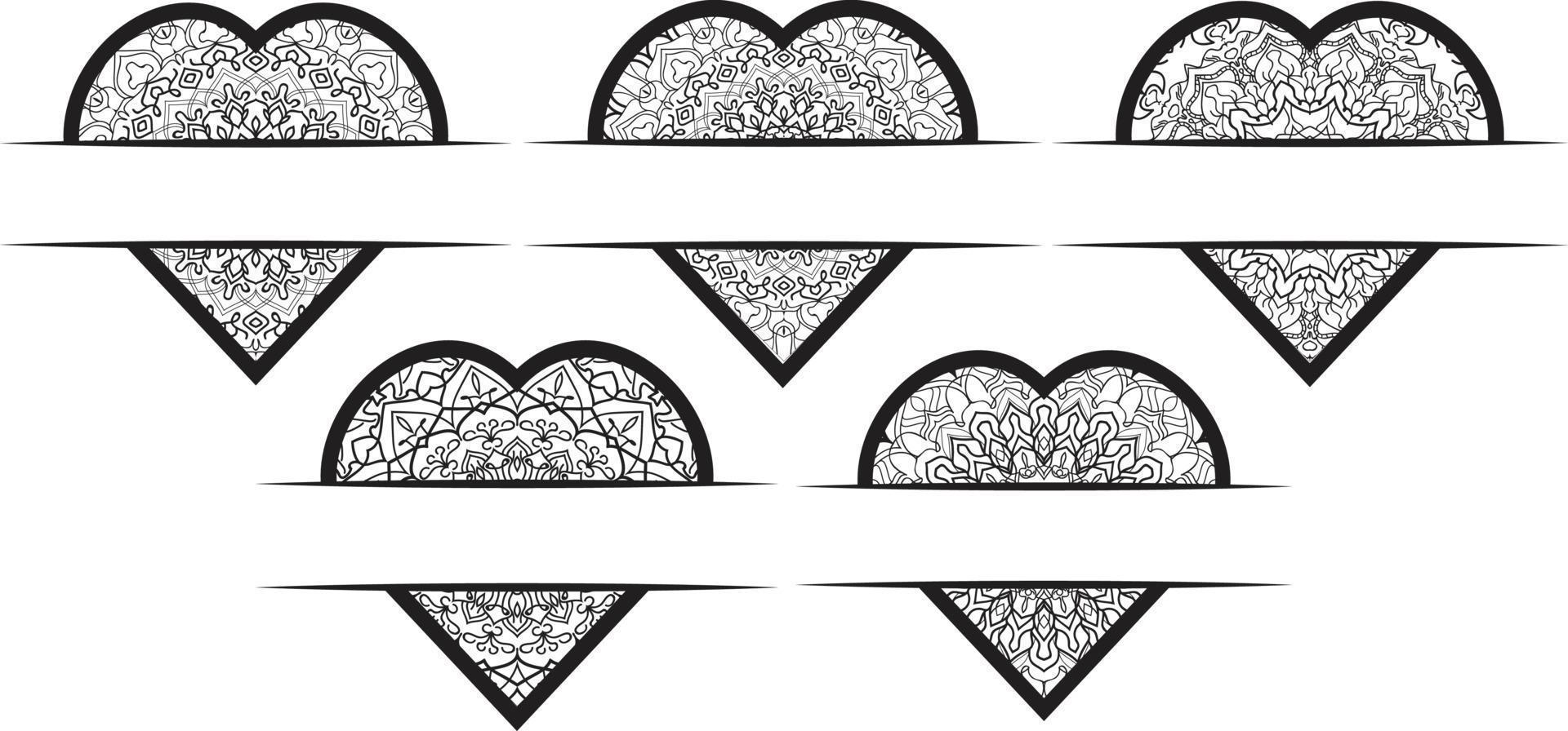 vector de colección de monograma de marco de corazón de mandala