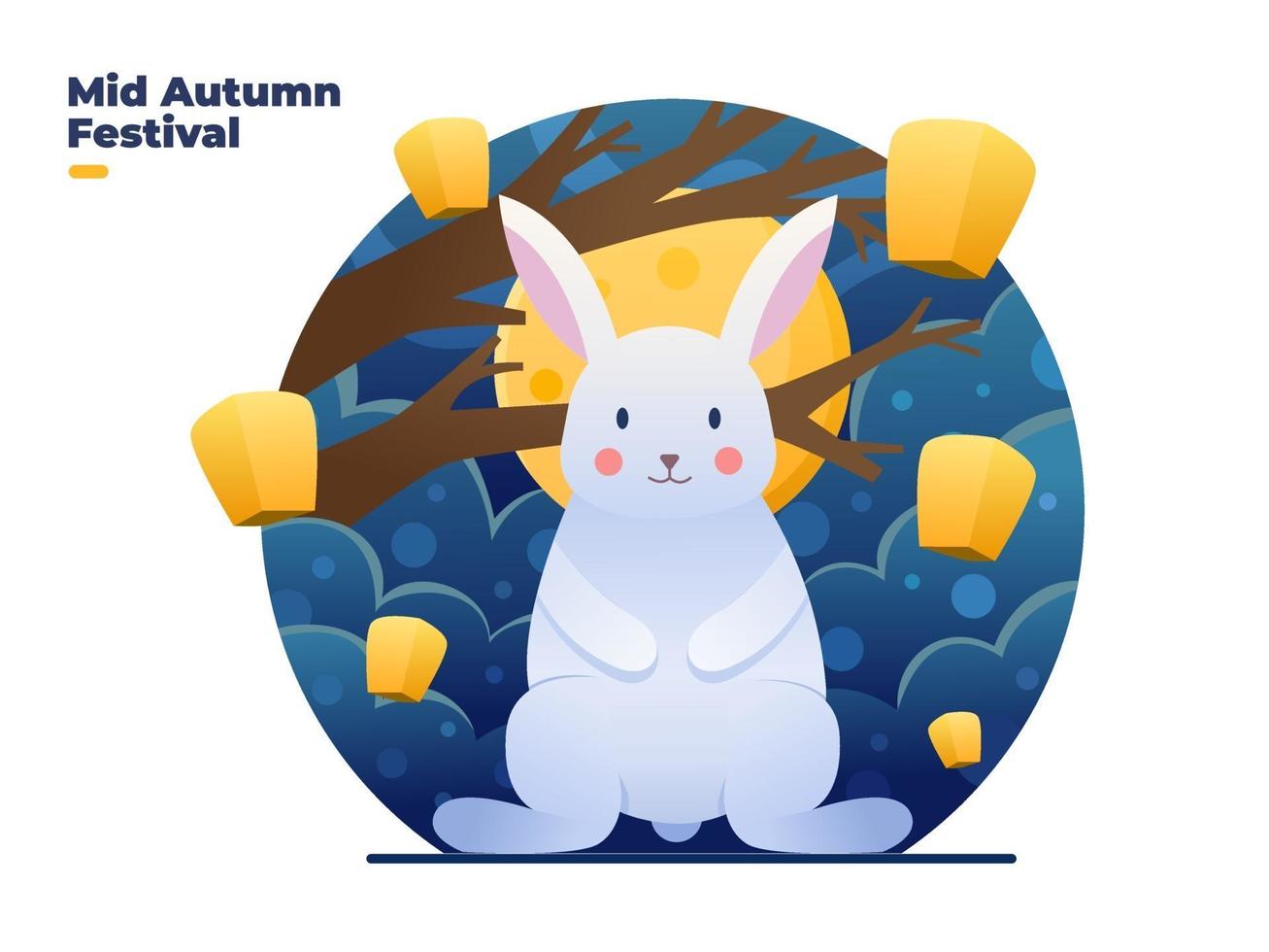 Happy Mid-autumn festival illustration with cute rabbits at night time vector