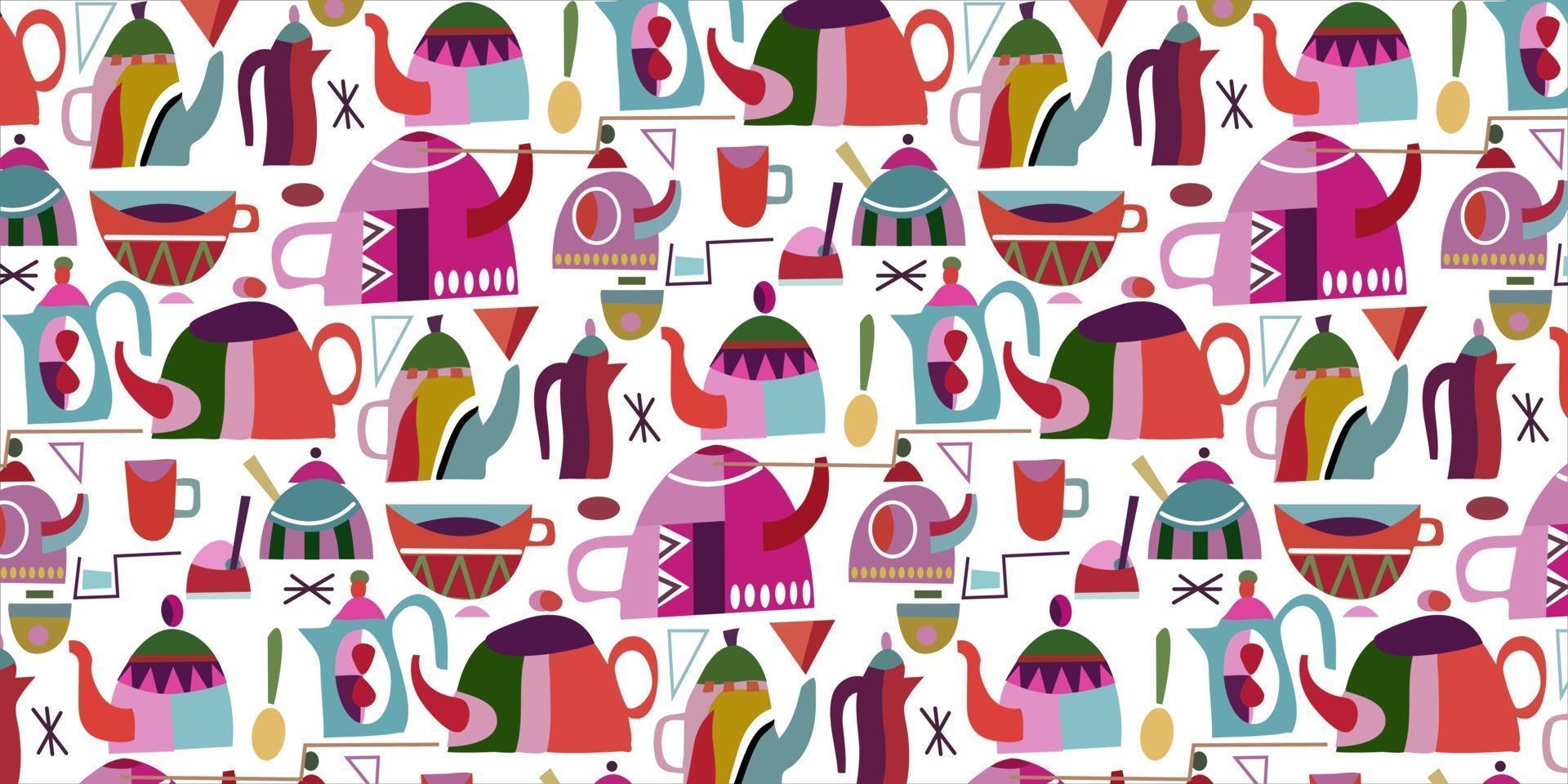 colorful cute kettle pattern vector