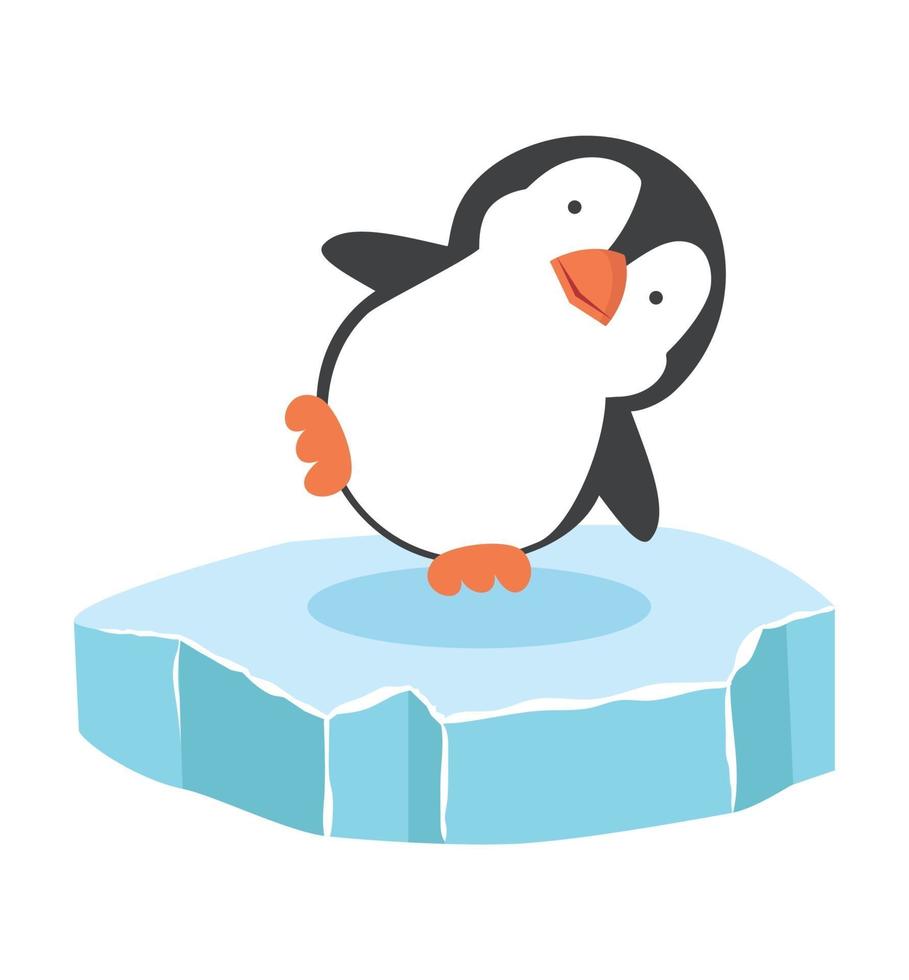 lindo pingüino en un vector de icono de témpano de hielo