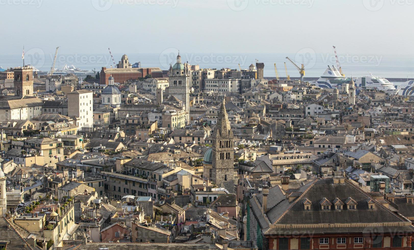 Skyline of the city of Genoa in liguria in Italy photo