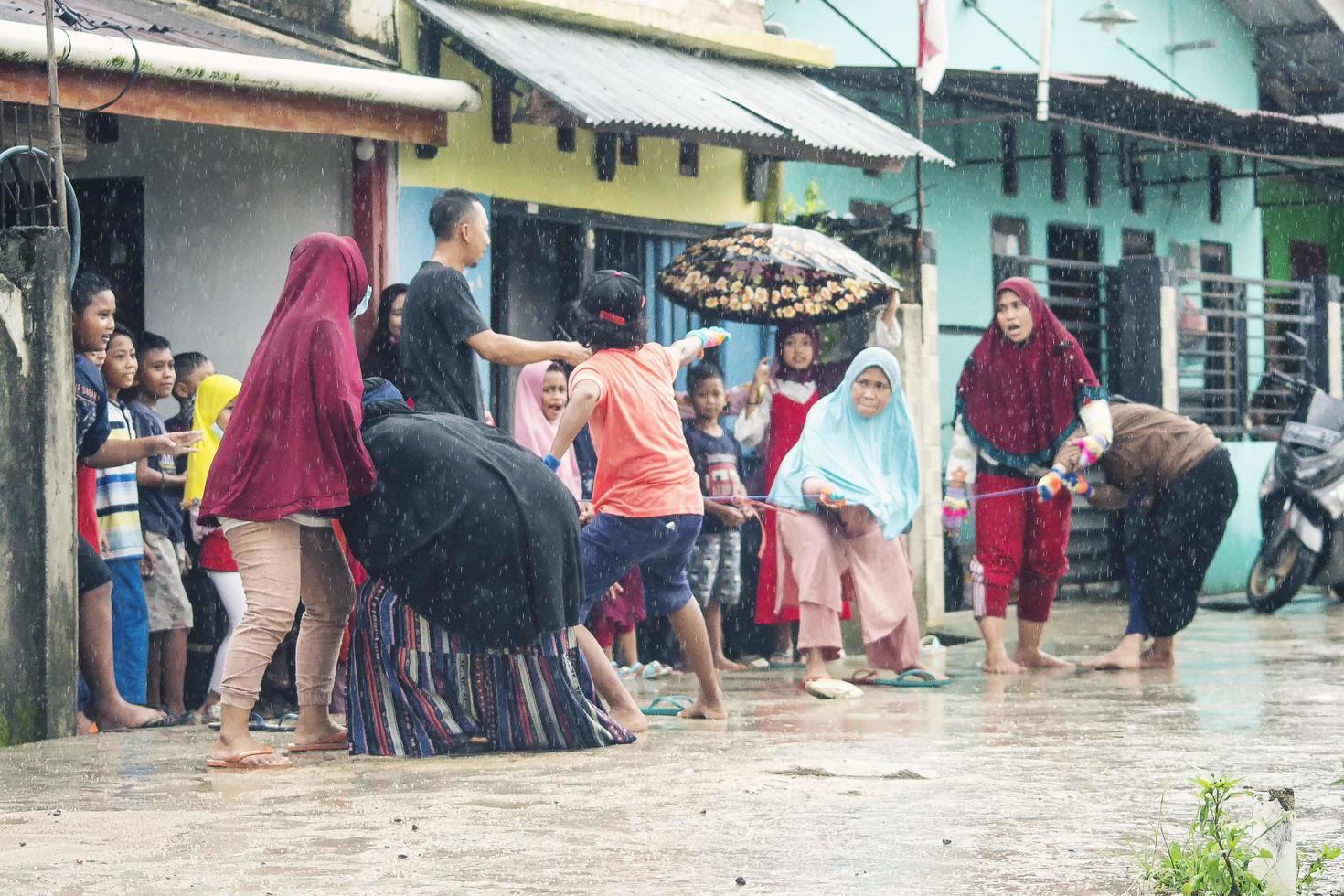 Sorong, Papua, Indonesia 2021- People celebrate Indonesia's independence day with various competitions photo