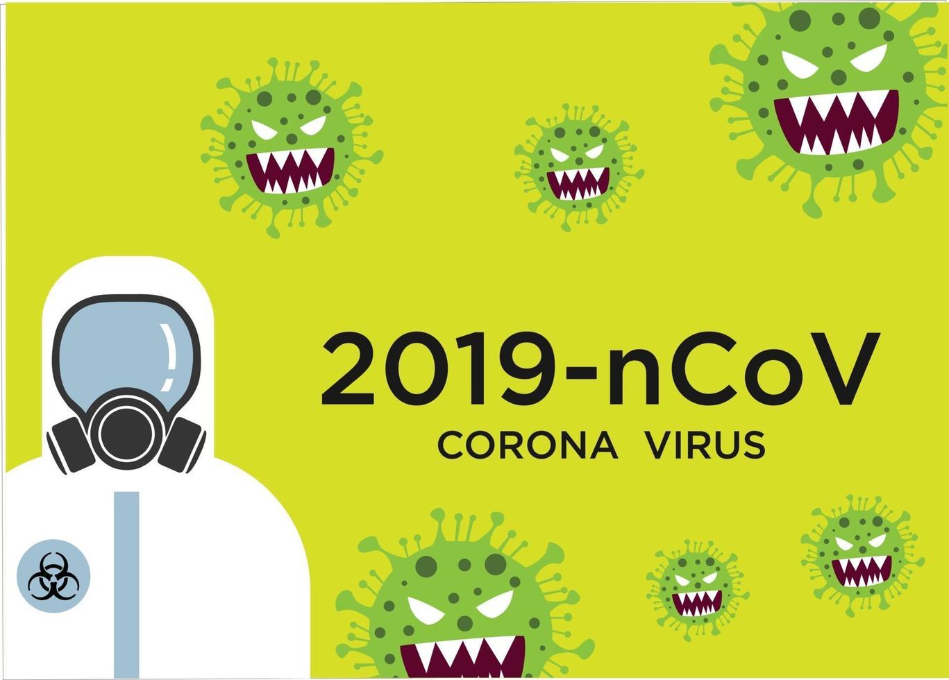 Ilustración de médico contra el virus corona covid19 con cartel de materiales peligrosos vector