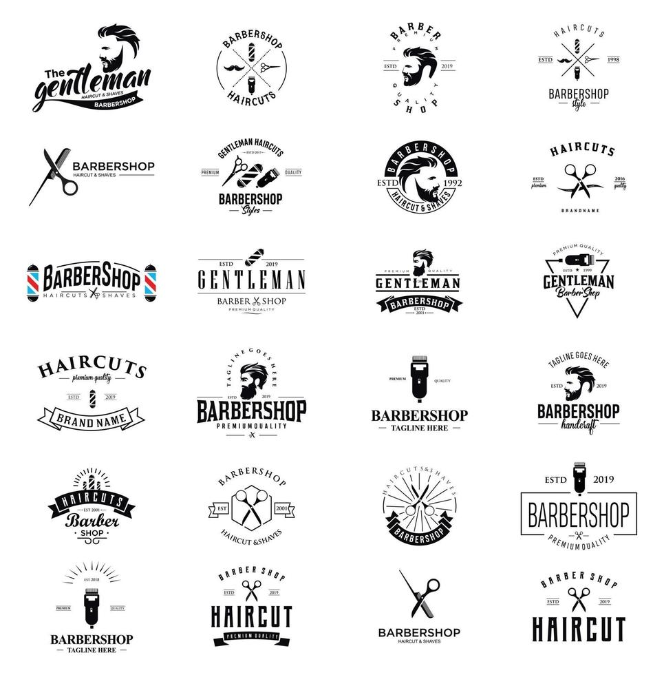Set Of Vintage Barber Shop Emblems, Badges And Label Retro Black vector