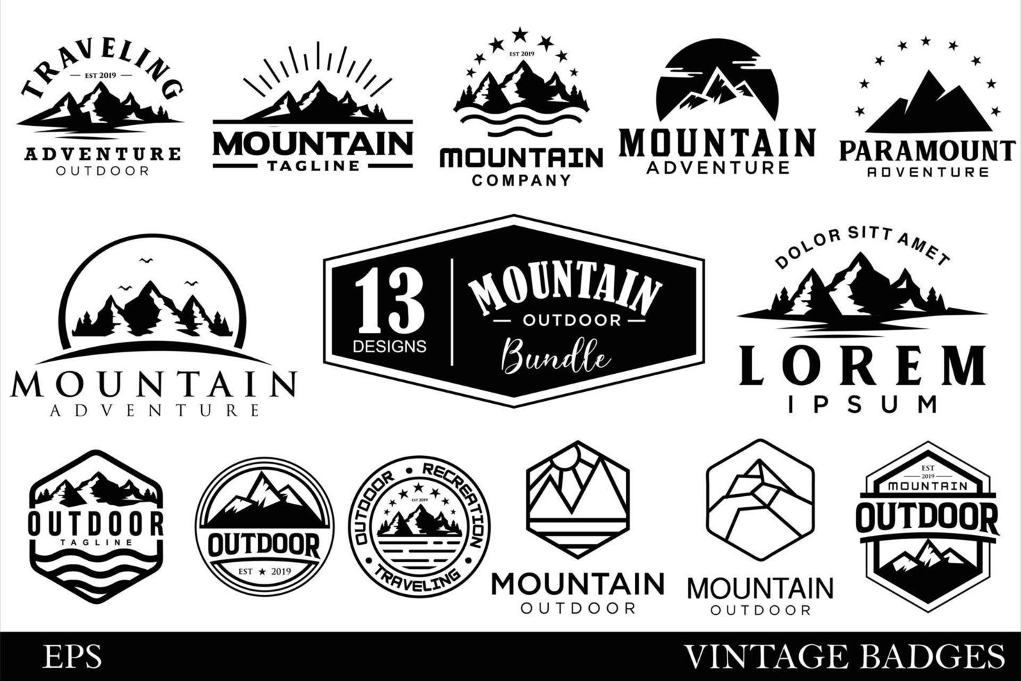 conjunto de montaña y mar para diseño de logotipo de emblema de aventura al aire libre vector