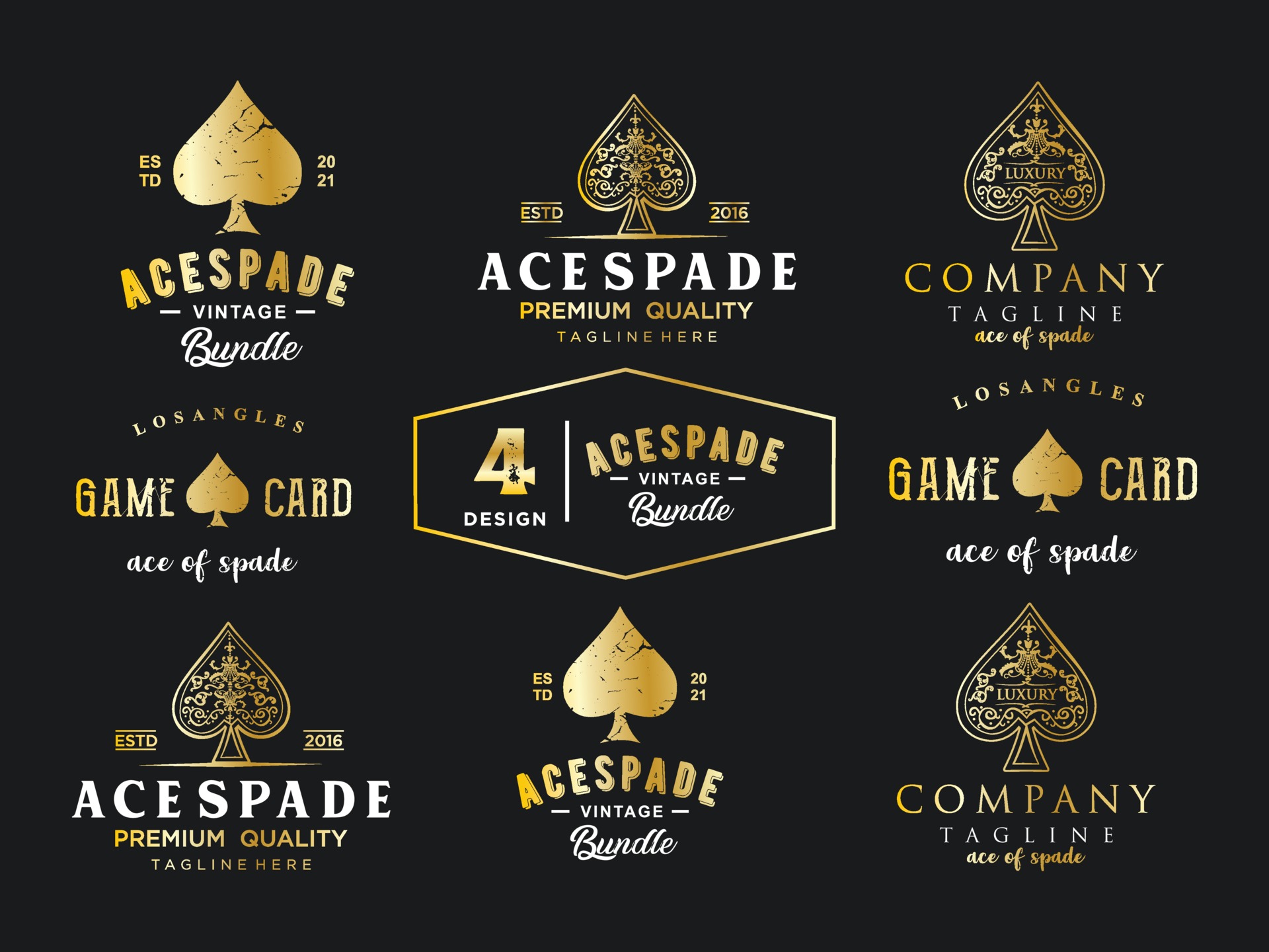 Set Of Gold Spade Luxury Logo vector. The heart ace gold stock vector  3277131 Vector Art at Vecteezy