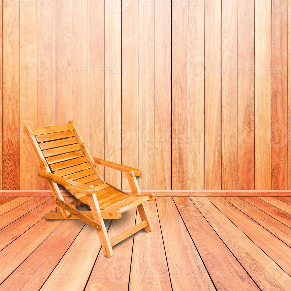 wooden deck chair in retro style on wooden floor interior photo