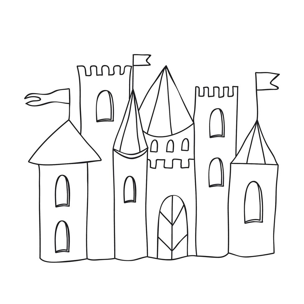 Cartoon fairytale castle with towers and flags vector