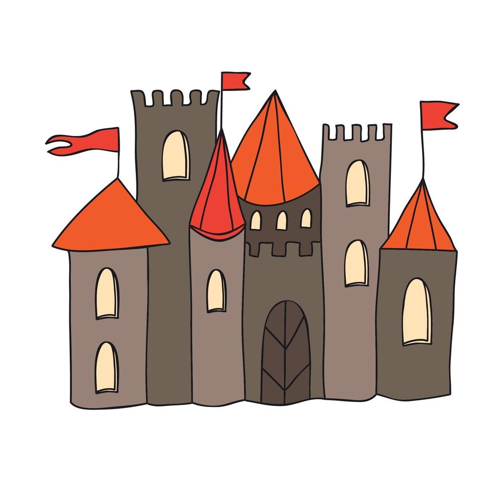 Cartoon fairytale castle with towers and flags vector