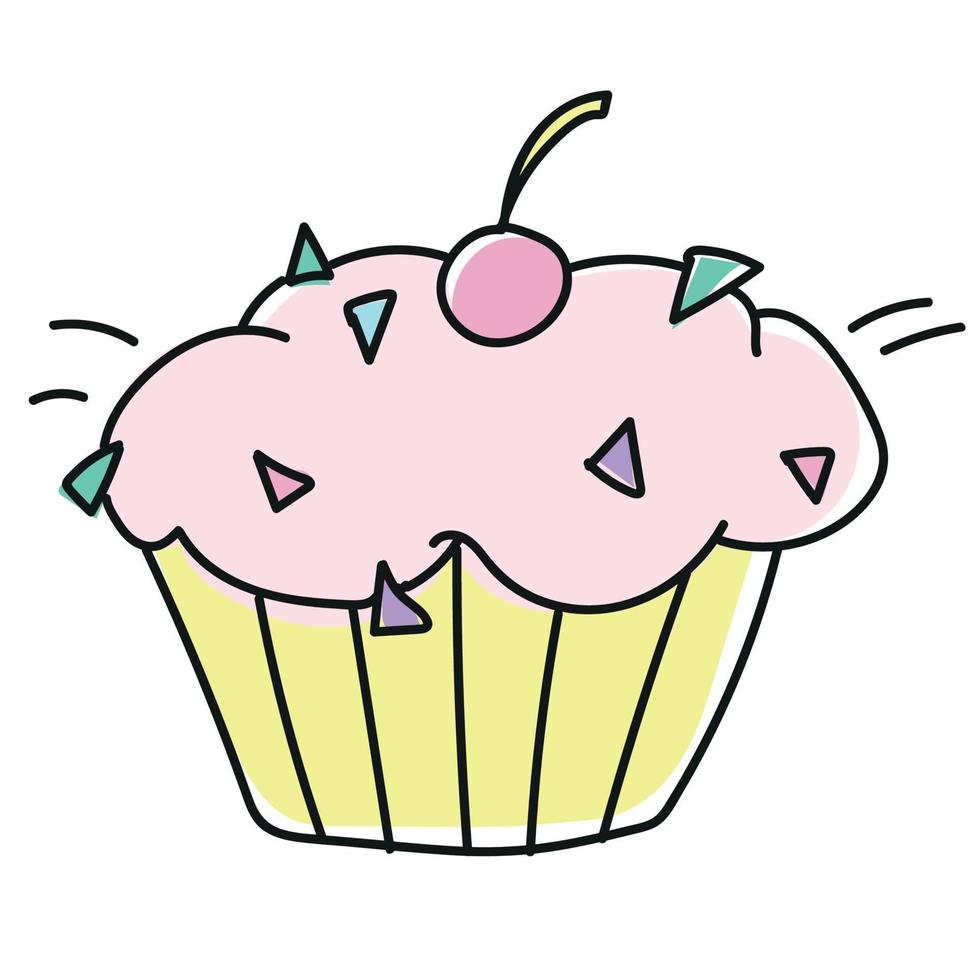 Colored sweet cupcakes doodle style vector